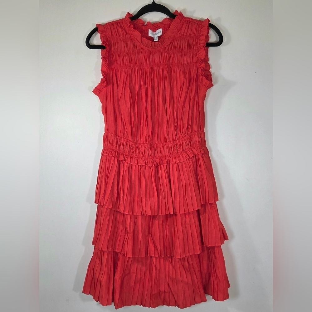 NEW LUCY PARIS TORY PLEATED RUFFLED DRESS.